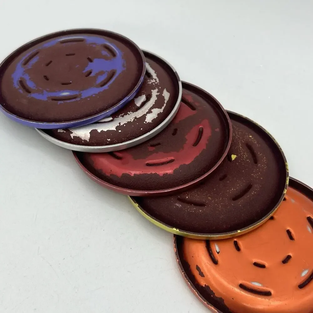 Vtg Set of 5 MCM Vibrant Multi Colored Anodized Aluminum Bar Coasters Rainbow